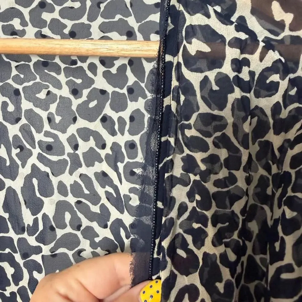 Tory Burch Clouded Leopard Cabana Sz LG Animal Print Tunic Beaded/RawHem Detail